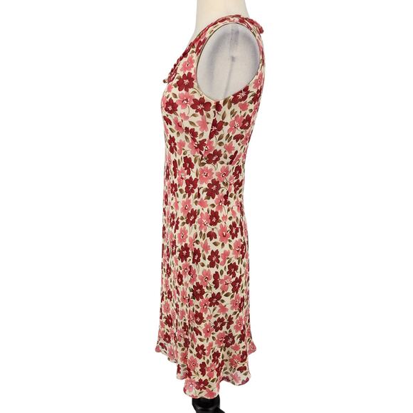Vintage Ann Taylor Silk Floral Midi Dress – Sleeveless with Ruffle Neckline SZ 2 - Picture 4 of 7